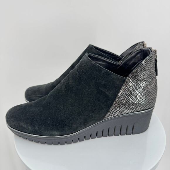 The Flexx Milky Way wedge ankle bootie 9.5 black silver metallic suede leather - Picture 2 of 10